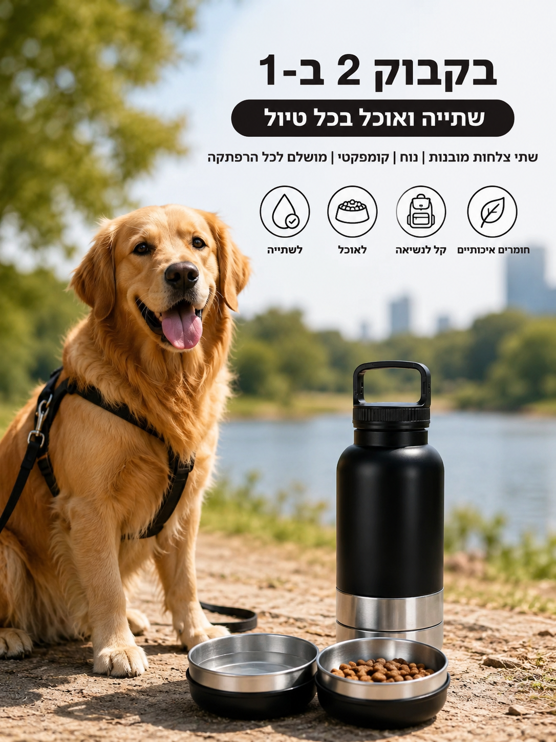 HydroPup™ - בקבוק טיולים מבודד 2 ב-1 לאחסון מים ומזון לכלבים