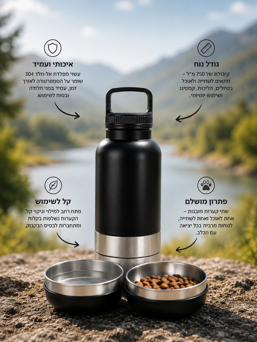 HydroPup™ - בקבוק טיולים מבודד 2 ב-1 לאחסון מים ומזון לכלבים